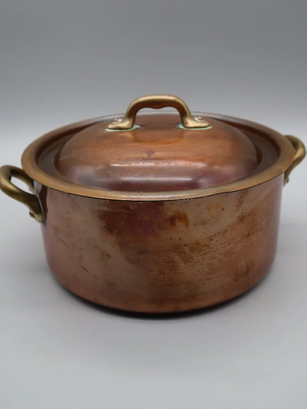 Vtg French Copper Faitout Pot Casserole Dutch Oven w/ Lid 8